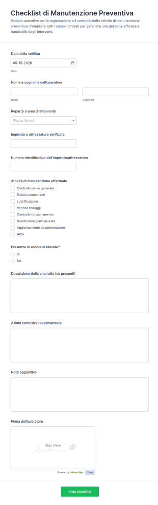 Checklist Di Manutenzione Preventiva Form