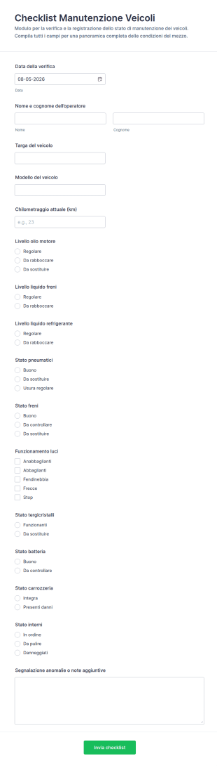 Checklist Di Manutenzione Veicoli