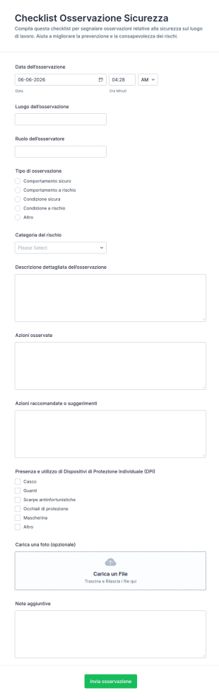Checklist Di Osservazione Di Sicurezza Form