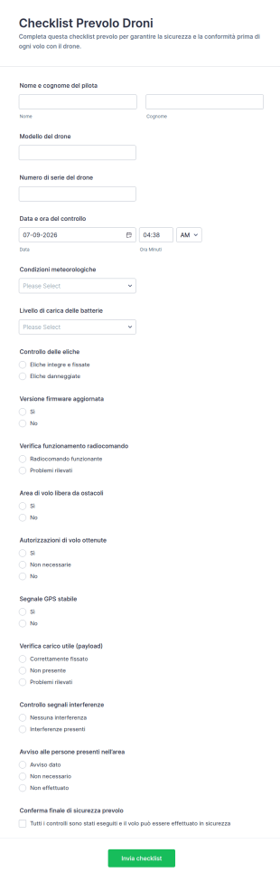 Checklist Di Pre Volo Per Droni