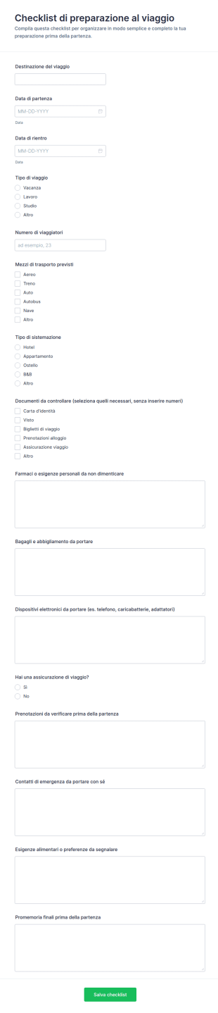Checklist Di Preparazione Al Viaggio