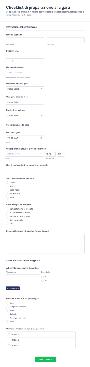Checklist Di Preparazione Alla Gara