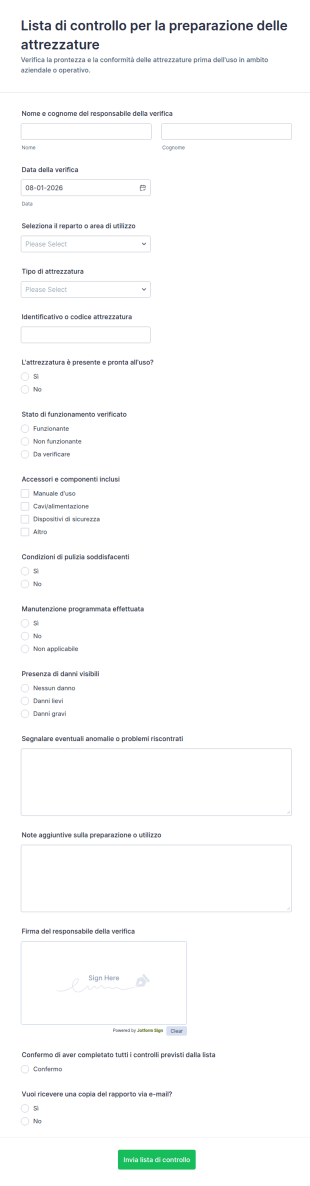 Checklist Di Prontezza Delle Attrezzature