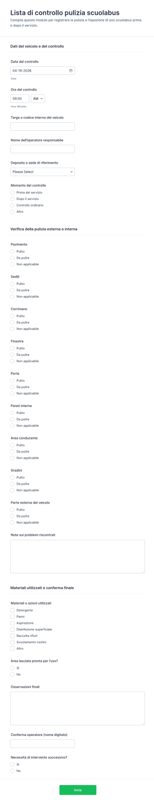 Checklist Di Pulizia Autobus Scolastici Modulo