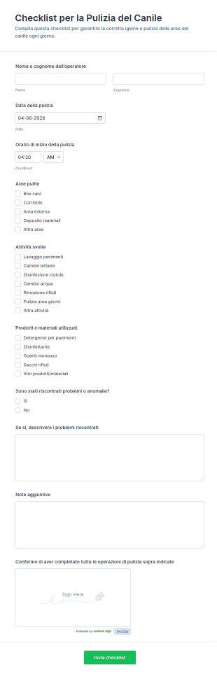 Checklist Di Pulizia Del Canile
