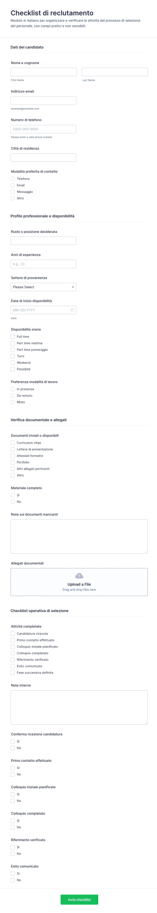 Checklist Di Reclutamento Form
