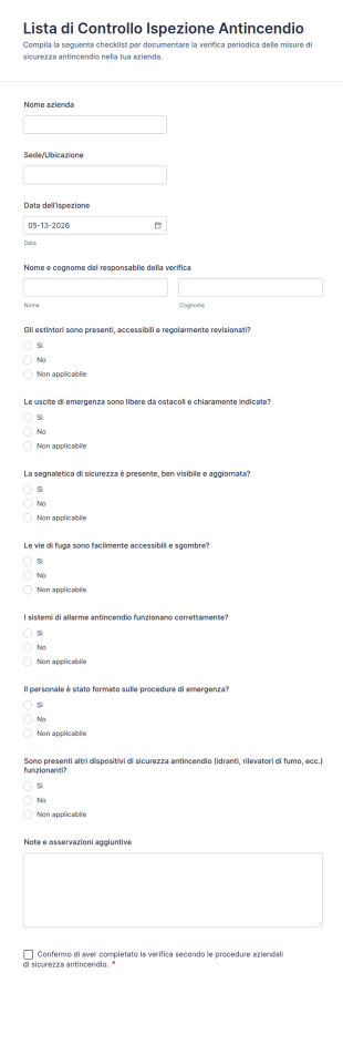 Checklist Di Sicurezza Antincendio Form
