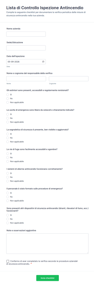 Checklist Di Sicurezza Antincendio Form