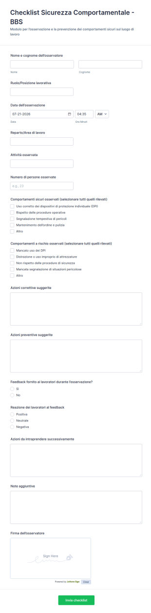 Checklist Di Sicurezza Comportamentale