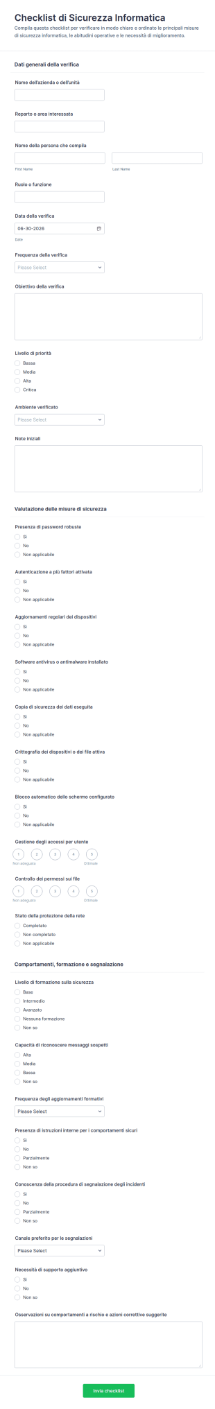 Checklist Di Sicurezza Informatica