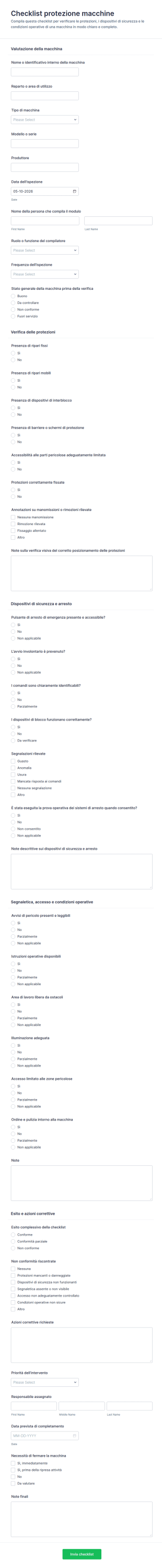 Checklist Di Sicurezza Per Macchinari Form