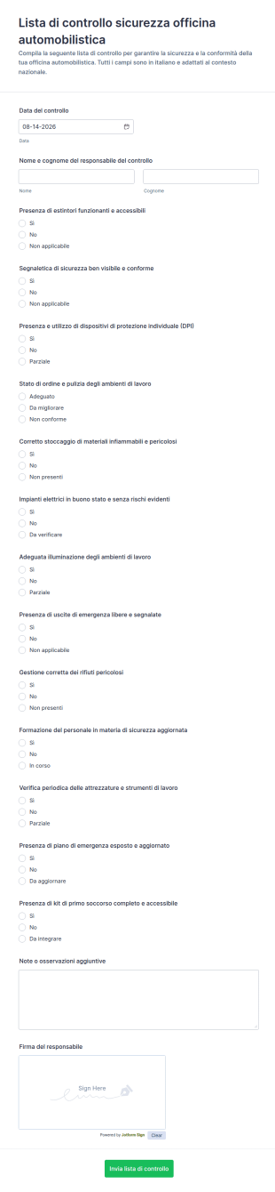 Checklist Di Sicurezza Per Officina Auto
