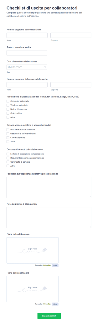 Checklist Di Uscita Per Collaboratori