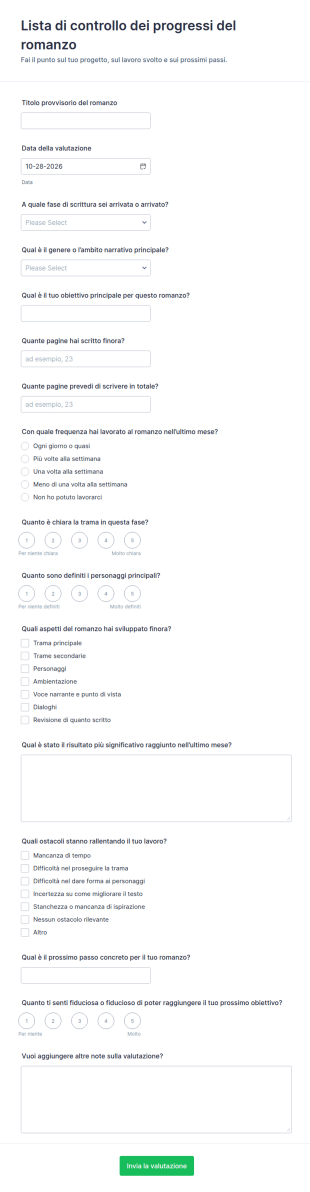 Checklist Di Valutazione Dei Progressi Del Romanzo