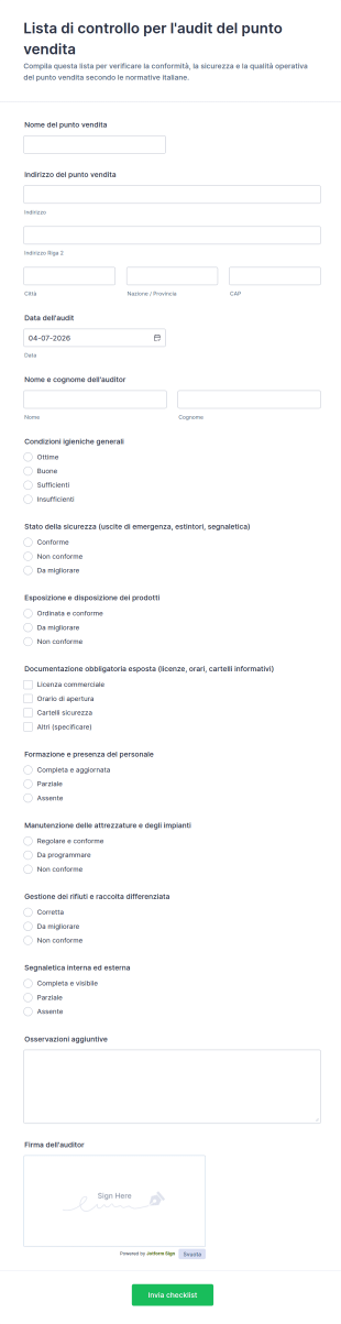 Checklist Di Verifica Del Negozio Form