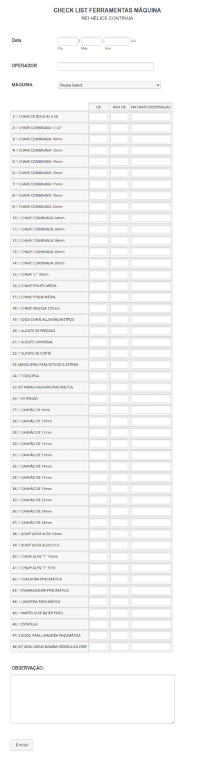 Checklist Ferramentas Máquina
