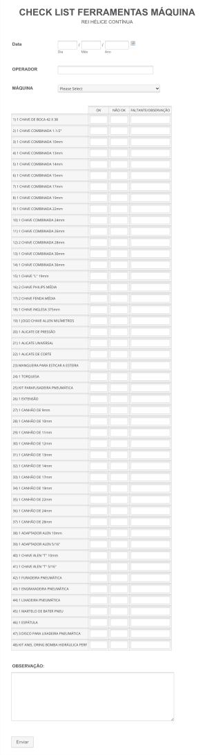 Checklist Ferramentas Máquina