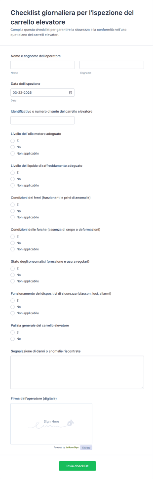 Checklist Giornaliera Per L'ispezione Del Carrello Elevatore