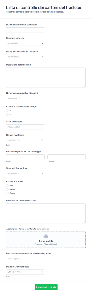 Checklist Inventario Scatole In Trasloco