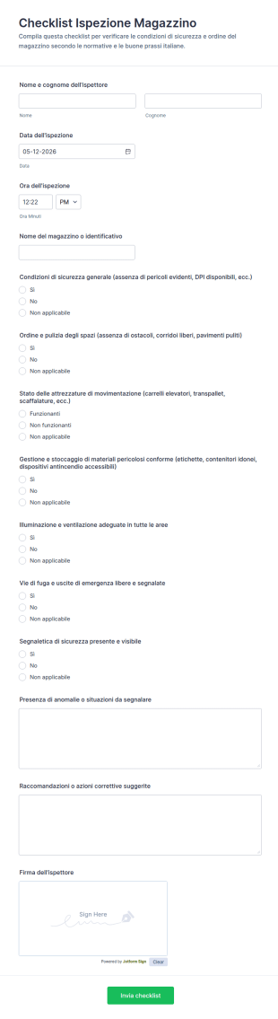 Checklist Di Controllo Del Magazzino