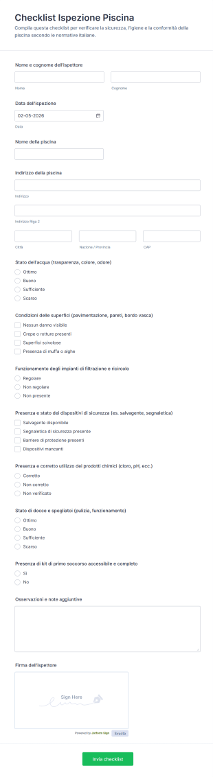 Checklist Ispezione Piscina