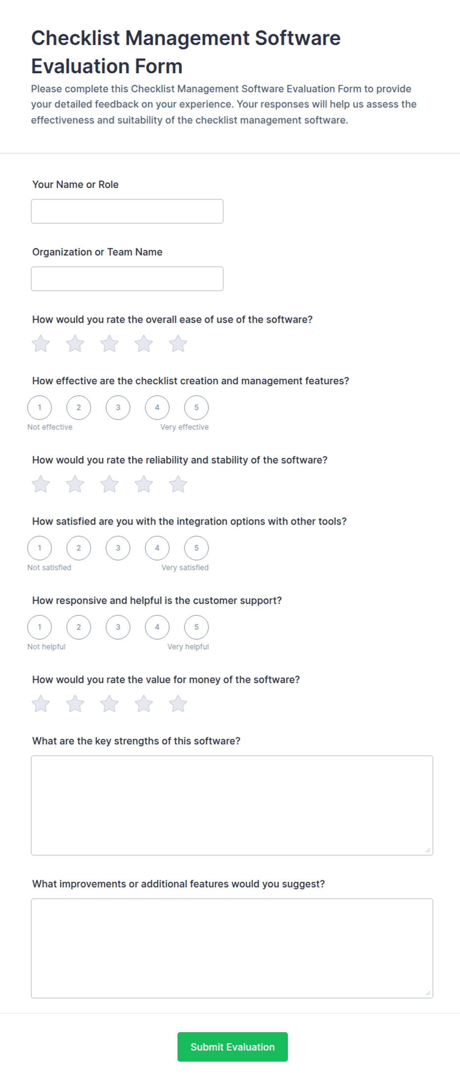 Checklist Management Software Evaluation Form Template | Jotform