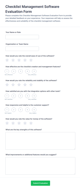 Checklist Management Software Evaluation Form Template