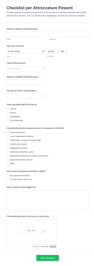 Checklist Per Attrezzature Pesanti