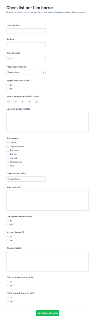 Checklist Per Film Dell’Orrore
