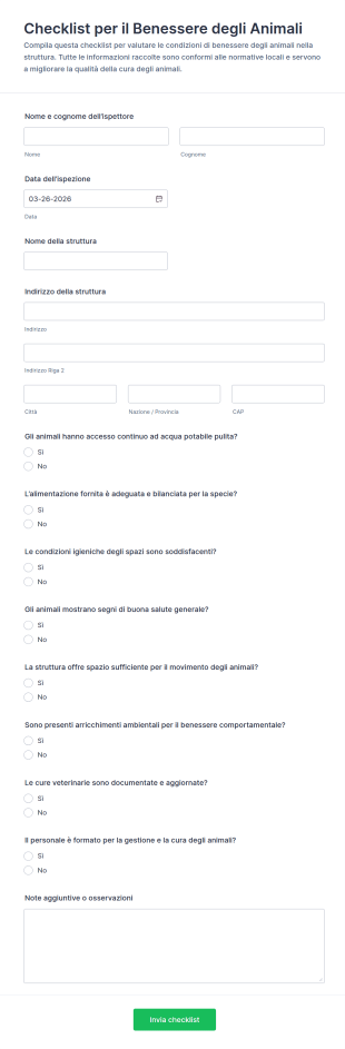 Checklist Per Il Benessere Degli Animali