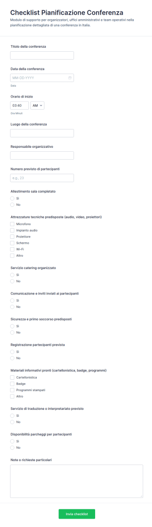 Checklist Per La Pianificazione Della Conferenza
