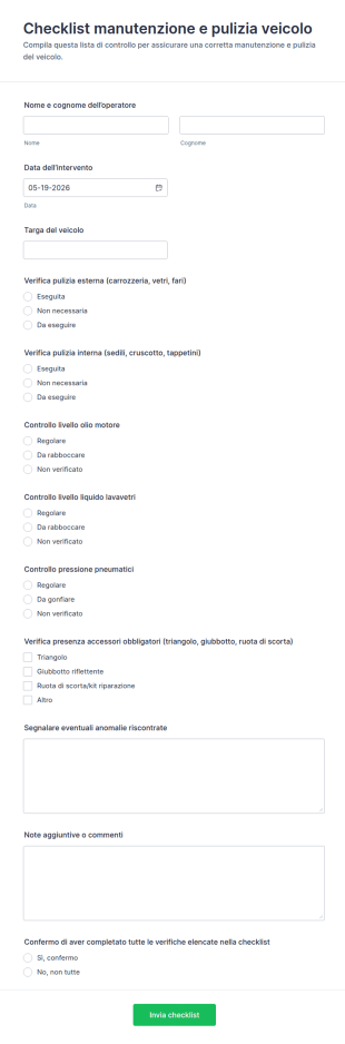 Checklist Per La Pulizia Del Veicolo