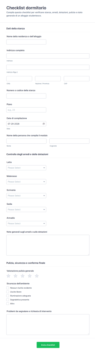 Checklist Per La Sistemazione In Dormitorio