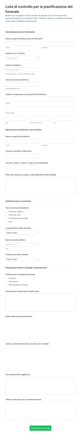 Checklist Per L'organizzazione Funebre