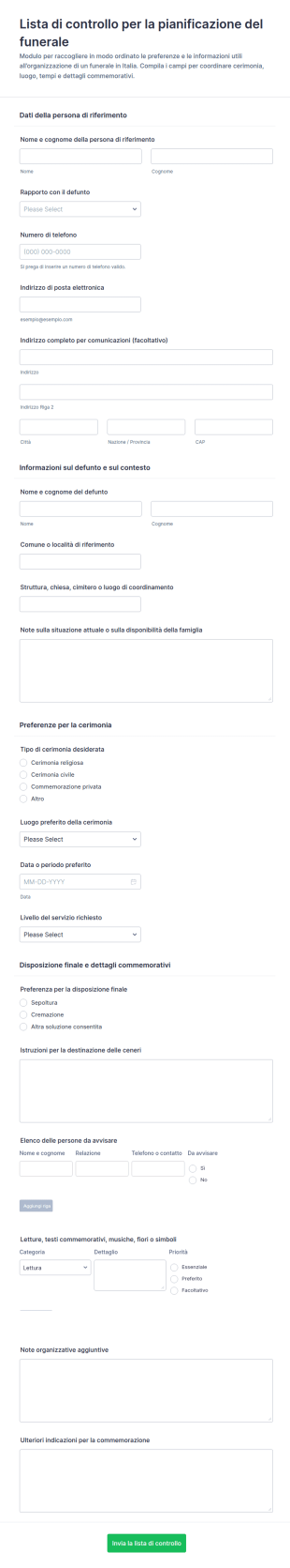 Checklist Per L'organizzazione Funebre