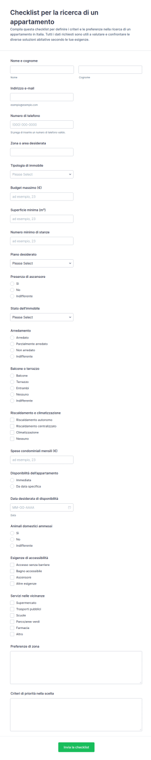 Checklist Per Ricerca Appartamento Form 🏡