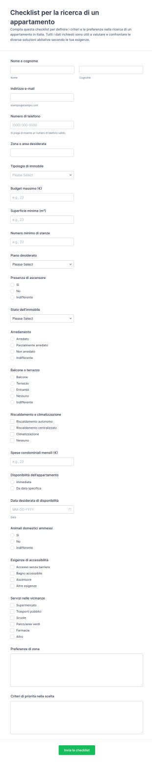 Checklist Per Ricerca Appartamento Form 🏡