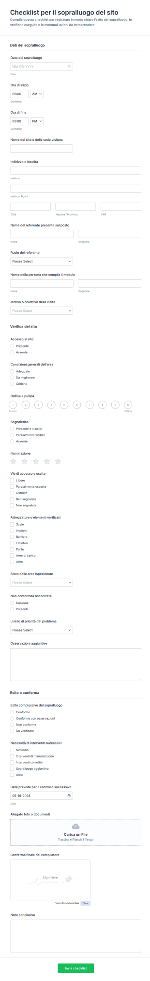 Checklist Per Visita In Sito Form