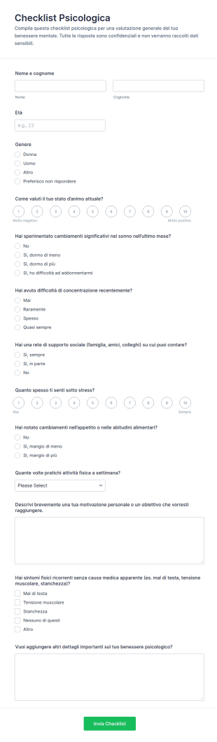 Checklist Psicologico Per La Valutazione Psicologica
