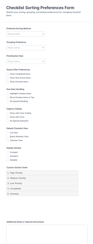 Checklist Sorting Preferences Form Template