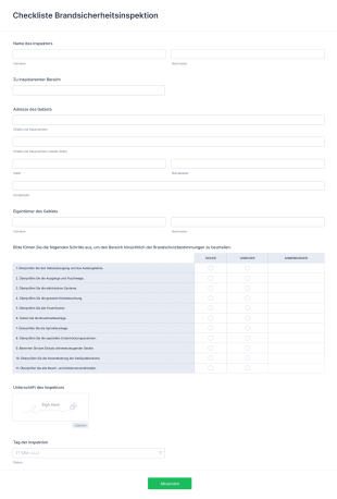 Checkliste Brandsicherheitsinspektion Form Template