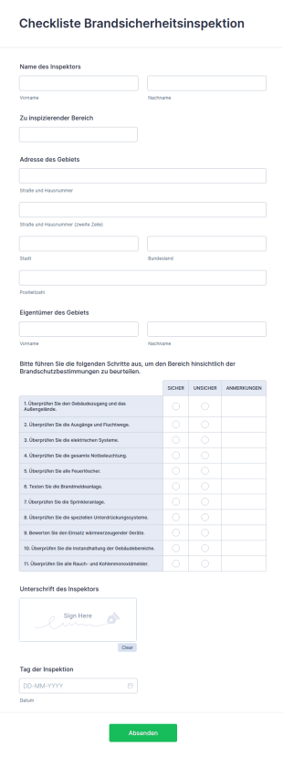 Checkliste Brandsicherheitsinspektion