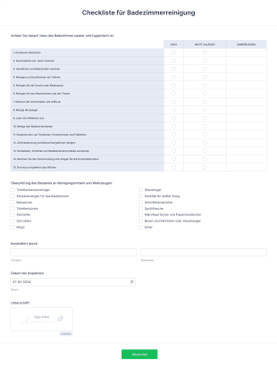 Checkliste Für Badezimmerreinigung Form Template