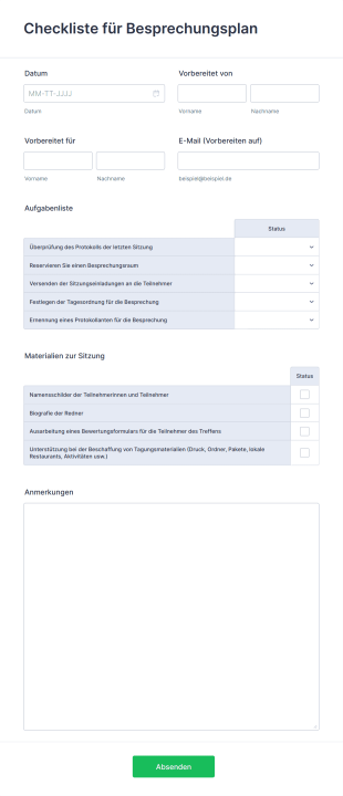 Checkliste Für Besprechungsplan Form Template