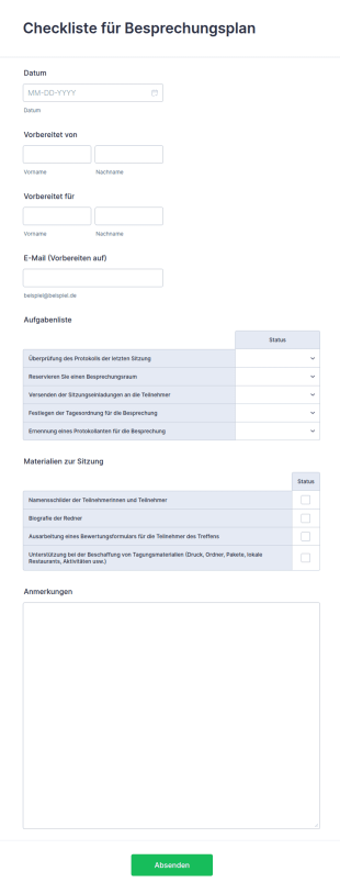 Checkliste Für Besprechungsplan