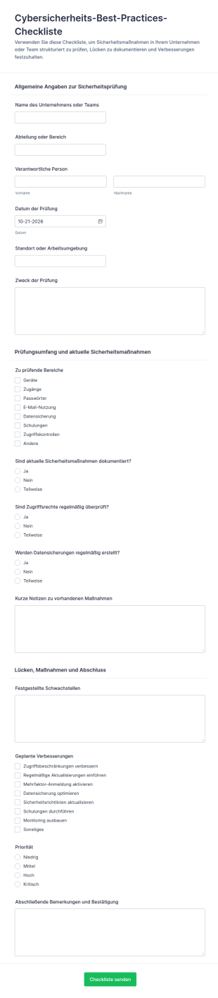Checkliste Für Bewährte Maßnahmen Zur Cybersicherheit