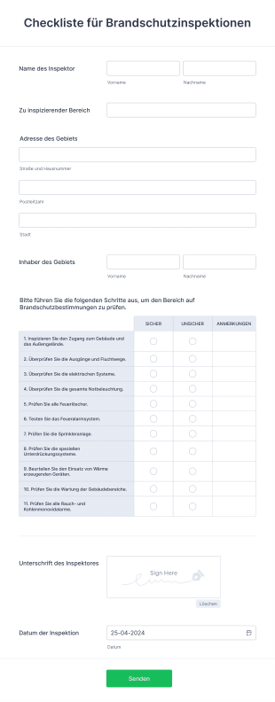 Checkliste Für Brandschutzinspektionen Form Template