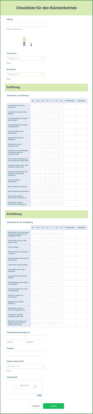 Checkliste Für Den Küchenbetrieb