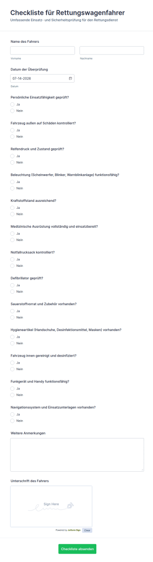 Checkliste Für Den Rettungsdienst Fahrereinsatz