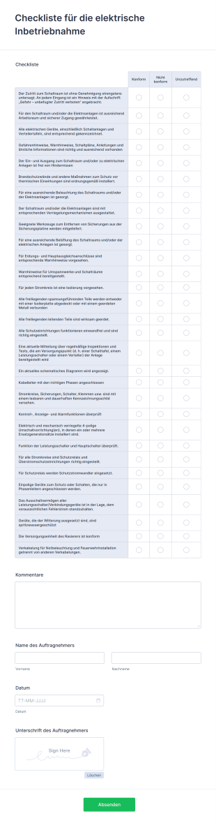 Checkliste Für Die Elektrische Inbetriebnahme